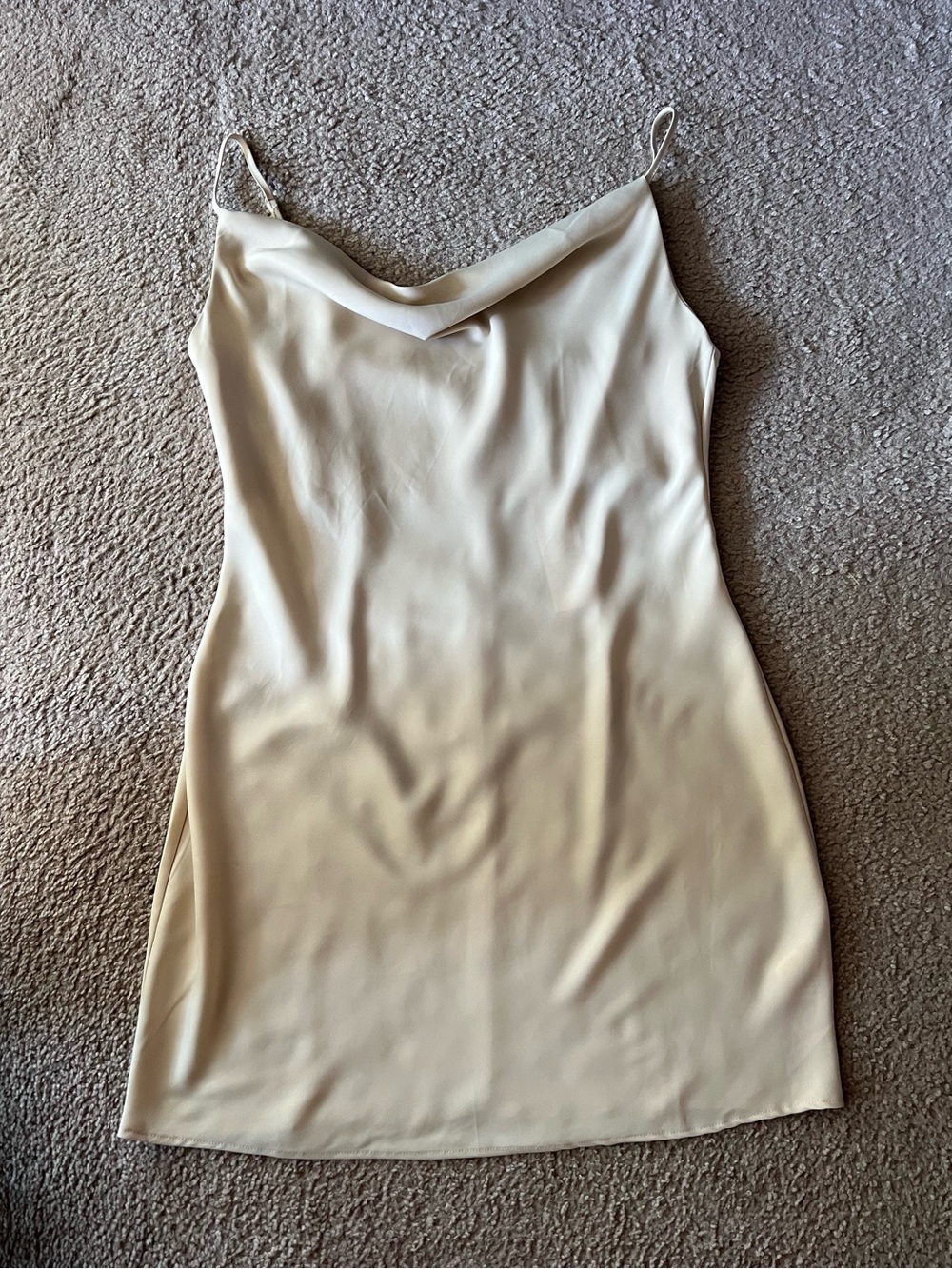 NWT Urban Outfitters UO Mallory Cowl Neck Satin Slip Mini Dress Cream Tan XL - Picture 5 of 11